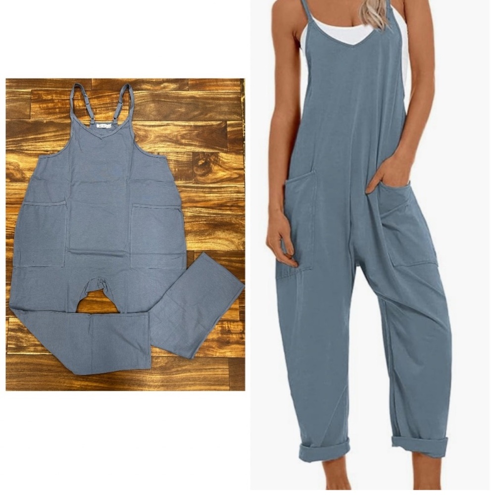 🆕 Dusty Blue Harem Style V-Neck Jumpsuit SZS